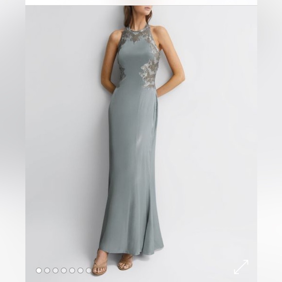 NWT REISS ITALIAN FABRIC FERN
FITTED LACE HALTER NECK MAXI DRESS SIZE 2 - Picture 1 of 12